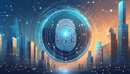 2fa authentication login or cybersecurity fingerprint and secure online connection of professional trading or financial personal electronic banking account, wide futuristic banner design