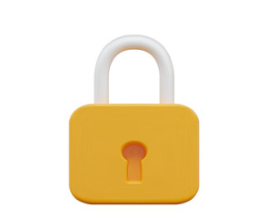 3d lock padlock yellow color. Cartoon style. 3d stock vector illustration on isolated background.