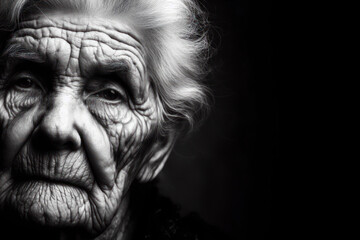Wise old woman with tired eyes and wrinkles. ai generative