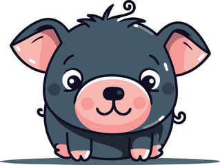 Cute cartoon pig. Vector illustration on white background. Isolated.