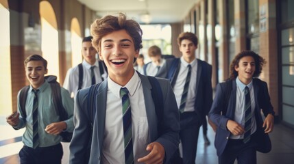 Happu Teenage classmates standing at high school - Powered by Adobe