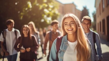 Obraz premium High school students happy going to class