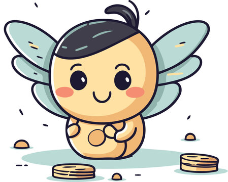 Cute angel with money. Vector illustration of a cute angel.