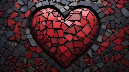 Dark Red Mosaic Pieces in the Shape of a Heart. Top View