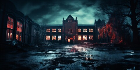 Illustration of a haunted school.  - obrazy, fototapety, plakaty