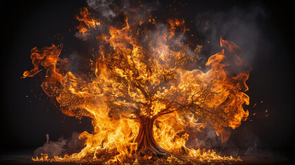 fire burning an tree