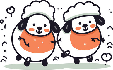 Cute couple of sheep in love. Hand drawn vector illustration.