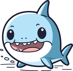Naklejka premium Cute cartoon shark. Vector illustration of a cute smiling shark.