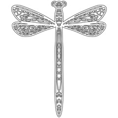 Insect 5, hand drawn, dragonfly isolated on white background. Colouring page-284.