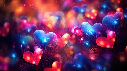 A colorful abstract heart patterns emerging from bursts of light, symbolizing the excitement and joy of celebrating love on Valentine's Day. - Powered by Adobe