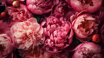 Beautiful pink peonies as background, closeup view. Decor concept. Wallpaper concept. Art concept. 3d concept. Flower concept. Florist concept.