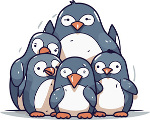 Penguin family. Cute cartoon character. Vector illustration.