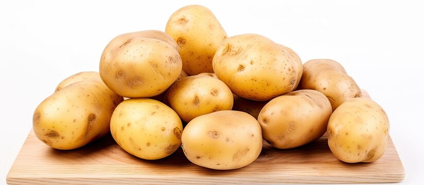 The idea of having potatoes placed on a white wooden surface