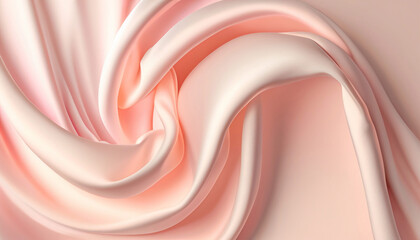 Smooth elegant pink silk background. Beige cream draped fabric satin.