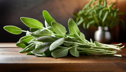 Obraz premium Sage leaf medicine herbal ingredient. Health aromatherapy herb.