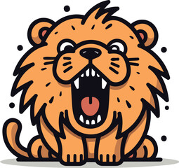 Lion Cartoon Character Vector Illustration. Cute Wild Animal Face