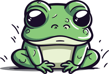 Obraz premium Cute cartoon frog isolated on white background. Vector stock illustration.