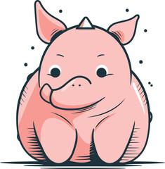 Cute cartoon pig. Vector illustration. Isolated on white background.
