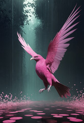 Pink flying Bird in Wonderland