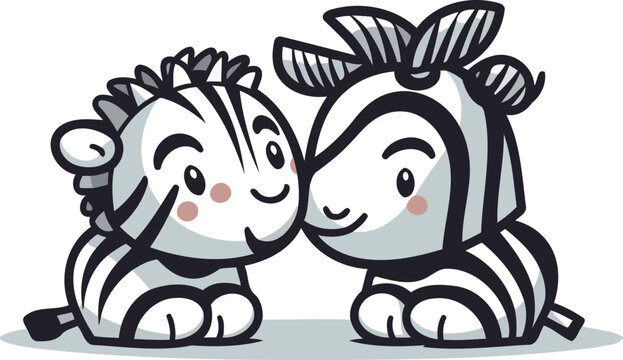 Zebra couple cartoon character vector illustration design. Cute cartoon zebra.
