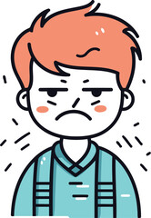 Angry boy with facial expression. Vector illustration in doodle style.