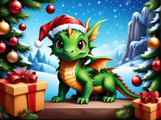 Chinese New Year of the Dragon 2024. Christmas poster with cartoon dragon