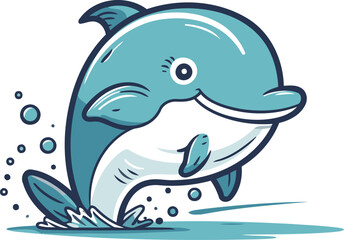 Fototapeta premium Cute cartoon dolphin. Vector illustration. Isolated on white background.