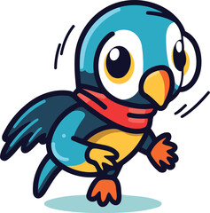 Obraz premium Cute Cartoon Blue Bird Character. Vector Illustration Isolated On White Background