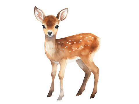 Watercolor illustration of little deer fawn isolated on white background