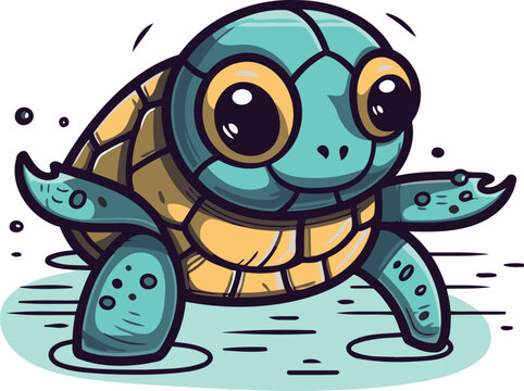 recommend clip art: Cute cartoon sea turtle on white background. Vector illustration of a sea turtle.