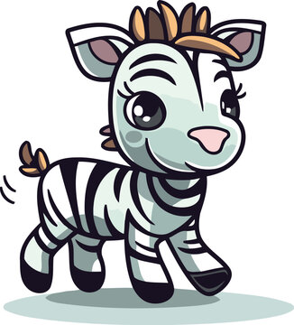 Cute cartoon zebra isolated on white background. Vector illustration.