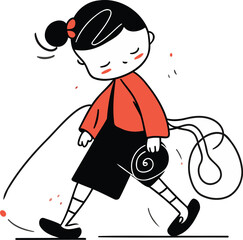 Vector illustration of a little girl doing exercise with dumbbells.