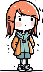 Fototapeta premium Illustration of a cute girl wearing winter clothes. Vector illustration.