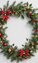 Fototapeta na wymiar Photo Of Christmas Wreath Intertwined With Jingle Bells And Mistletoe