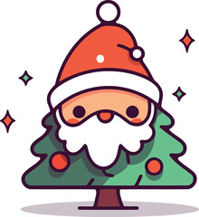 Cute cartoon christmas tree with santa claus vector illustration.
