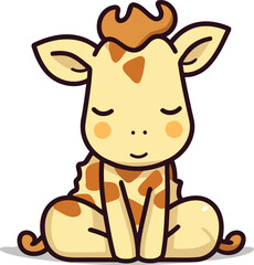 Cute cartoon giraffe sitting on white background. Vector illustration.