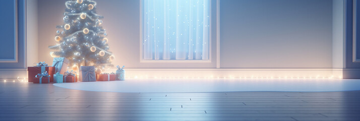 A blurred Christmas-themed space with copy space for text or images