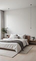 A Minimalist Bedroom Showcasing Simplicity And Elegance, With A Focus On The Camera Angle Capturing The Serene Atmosphere.