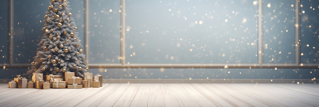 A blurred Christmas-themed space with copy space for text or images