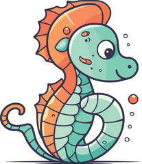 Fototapeta premium Cute cartoon seahorse. Vector illustration isolated on white background.