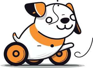 Cute cartoon dog riding a scooter. Vector illustration on white background.
