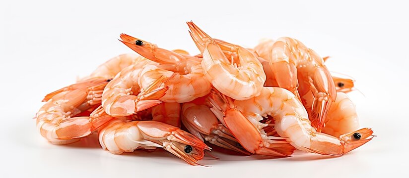 A close up view of a mound of recently caught and uncooked shrimp