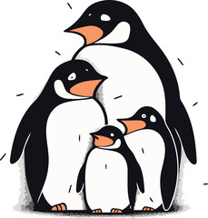Penguin family isolated on a white background. vector illustration.