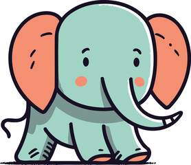 Obraz premium Cute cartoon elephant. Vector illustration in doodle style.