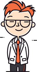 Fototapeta premium Vector illustration of cartoon man in glasses with red hair wearing lab coat