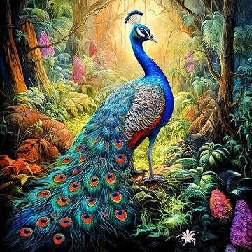 Peacock in the dream forest 