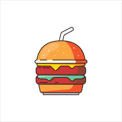 Hamburger flat line art. Junk food Vector illustration