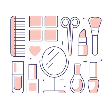 Set of beauty flat line design. cosmetic icon set. Vector illustration