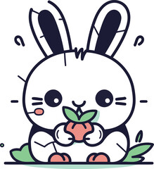Cute bunny holding apple. Vector illustration of cute bunny with apple.