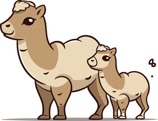 Fototapeta premium Camel and lamb. Vector illustration. Cute cartoon animal.